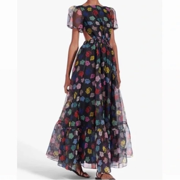 STAUD Penelope Organza Maxi Dress In Rainbow Bloom Black 4 - Picture 2 of 14